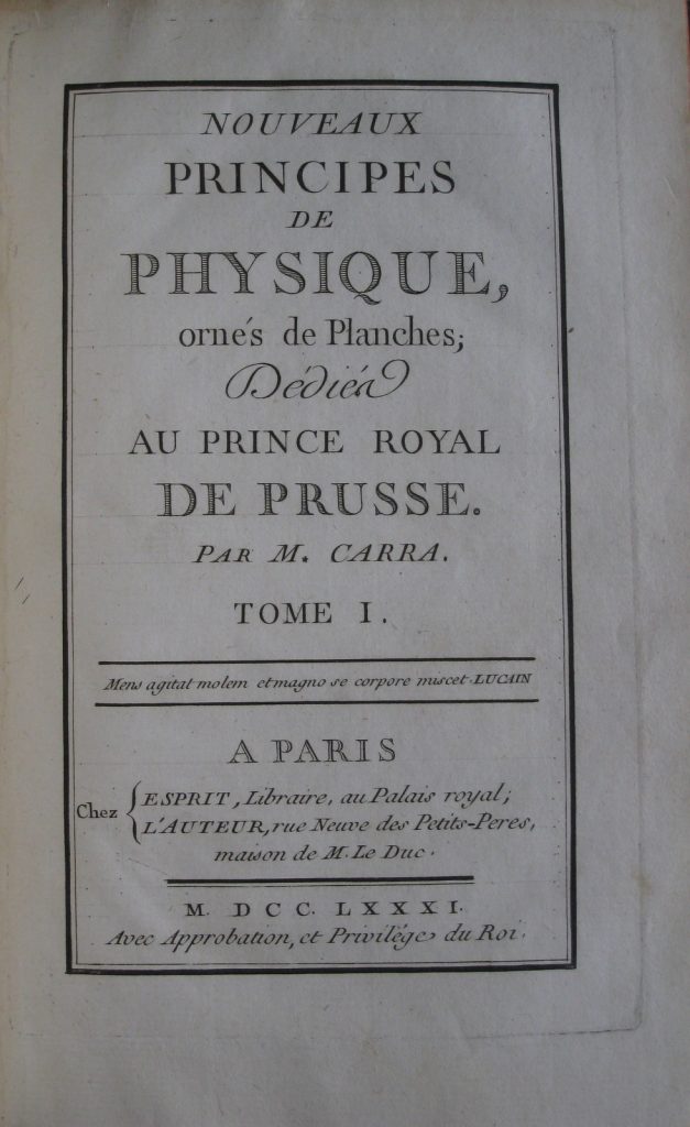 Bibliophilie et Sciences: Carra, physique et frustration