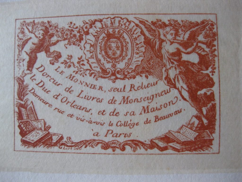 Etiquettes de relieurs des 17ème et 18ème siècles, tirées de The French Bookbinders of the 18th century, par Octave Uzanne