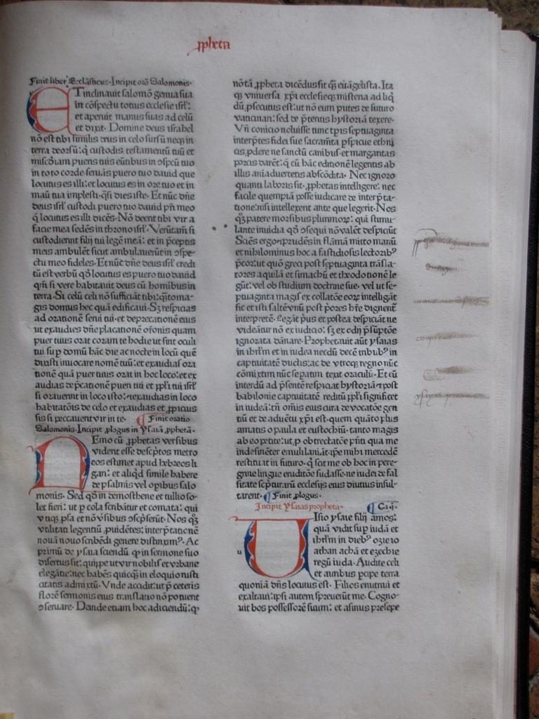Images autour du livre XVI: la première Bible imprimée en France, une biblia latina de 1476-77, par Crantz et Friburger, à Paris, au Soleil d'Or