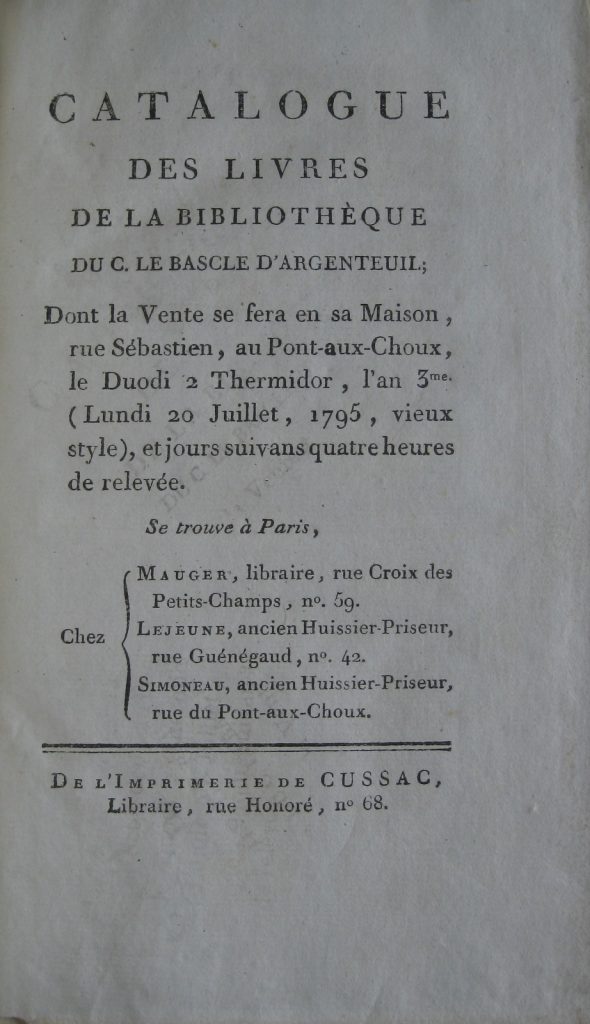 Bibliophilie et Sciences: la vente d'une bibliothèque sous la Terreur