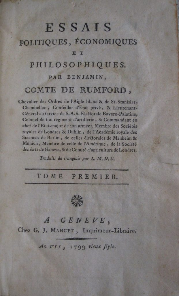 Bibliophilie et Sciences: Rumford, philanthrope et physicien