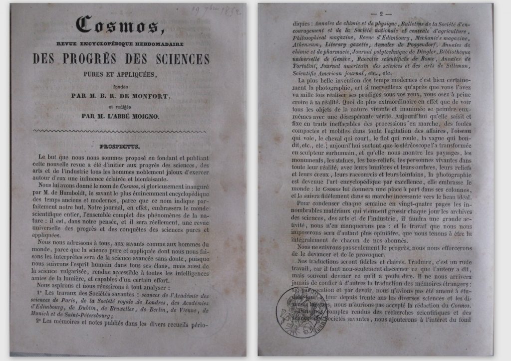 Bibliophilie et sciences: l'Abbé Moigno et la revue Cosmos
