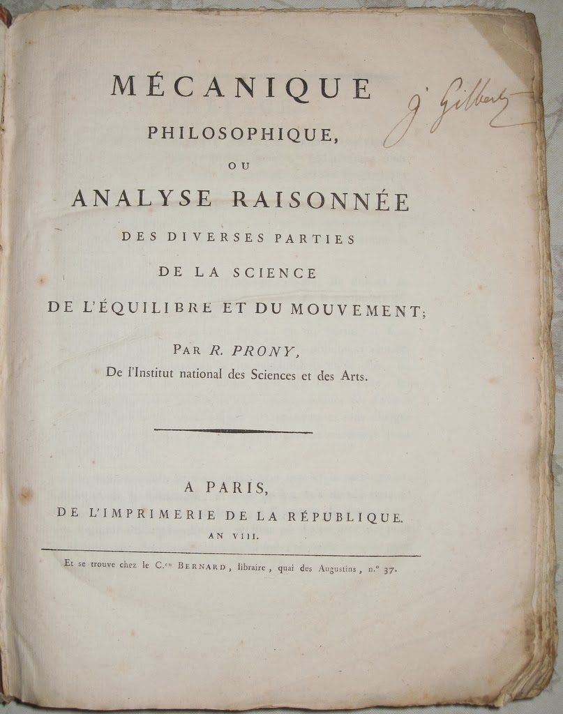 Bibliophilie et Sciences: Prony, grand ingénieur français