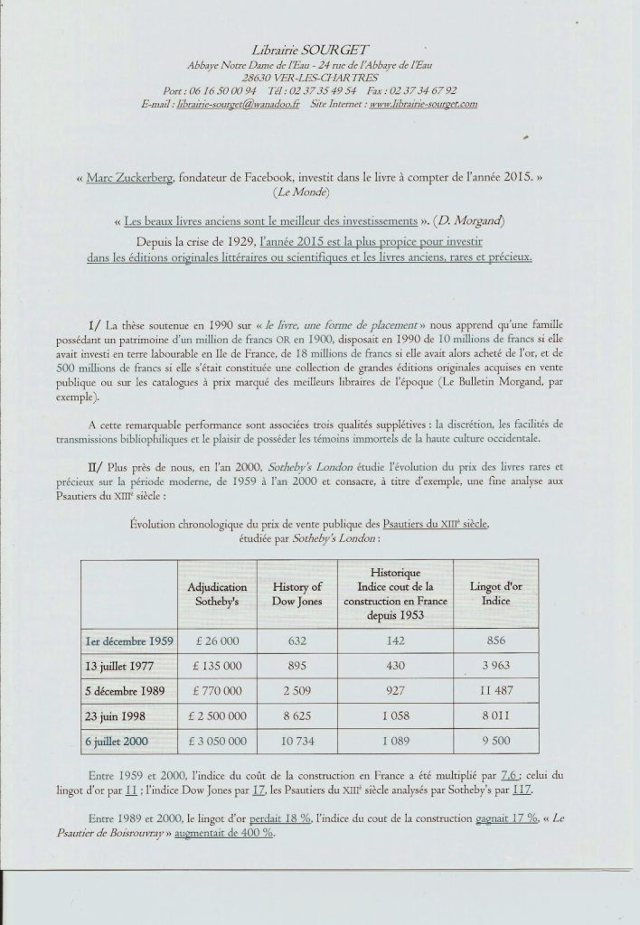 La baisse du prix du Livre Ancien selon la librairie Sourget