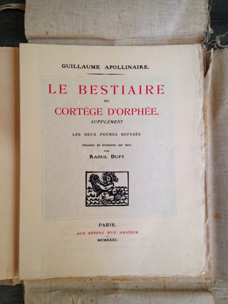 Dans la bibliothèque des bibliophiles du Blog: le dernier achat de Vincent, Le bestiaire ou cortège d’Orphée, Apollinaire et Dufy, 1931