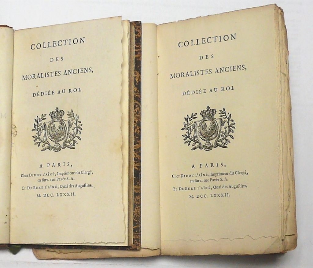 Bibliographie d'un classique de la bibliophilie: la Collection des Moralistes Anciens, Didot, 1782 – 1795.