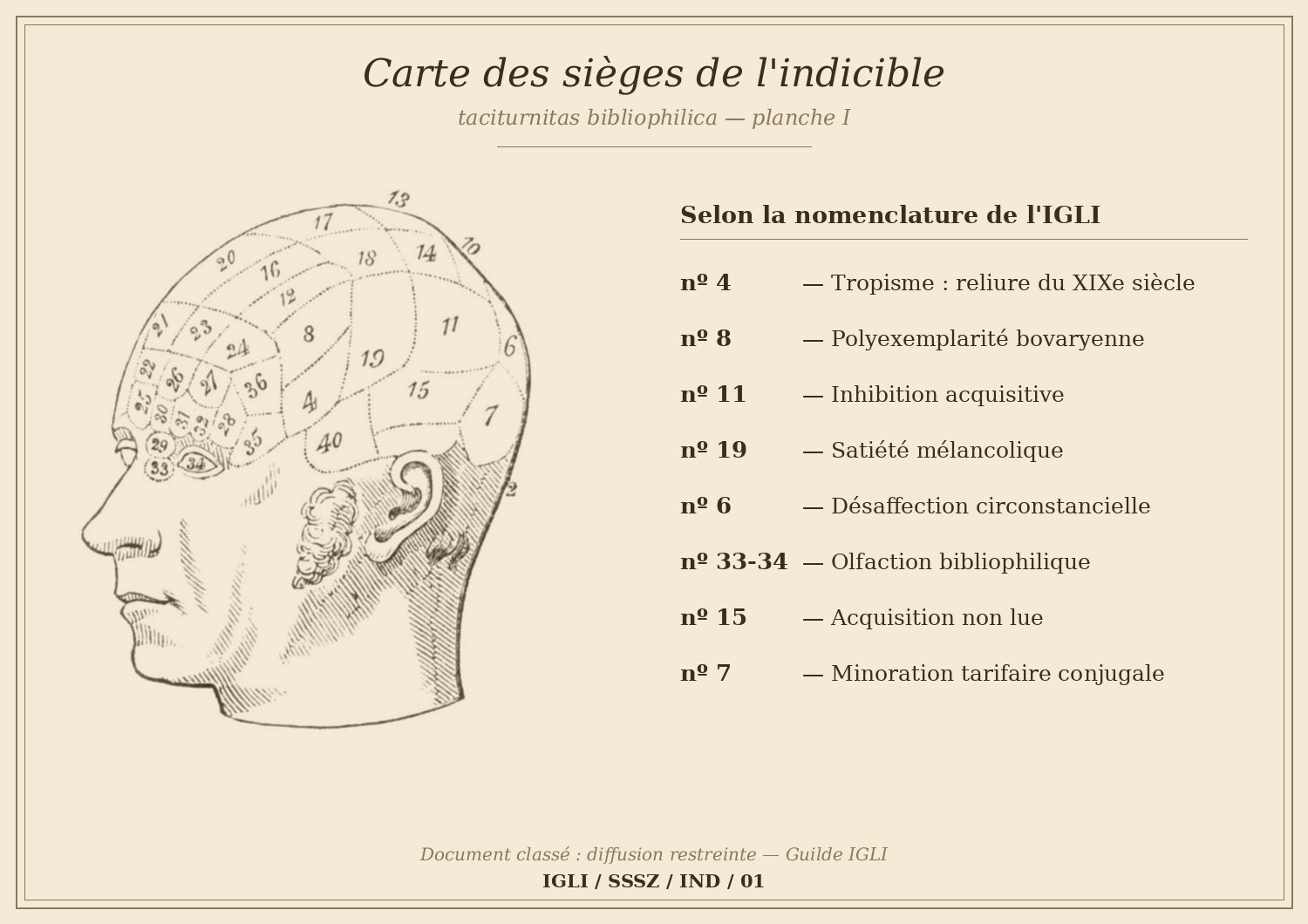 Carte phrénologique des sièges de l'indicible — planche IGLI