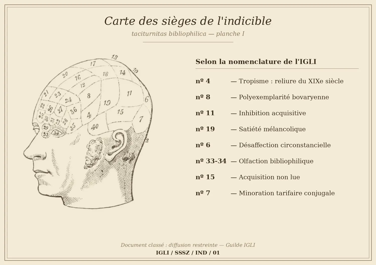 Carte phrénologique des sièges de l'indicible — planche IGLI
