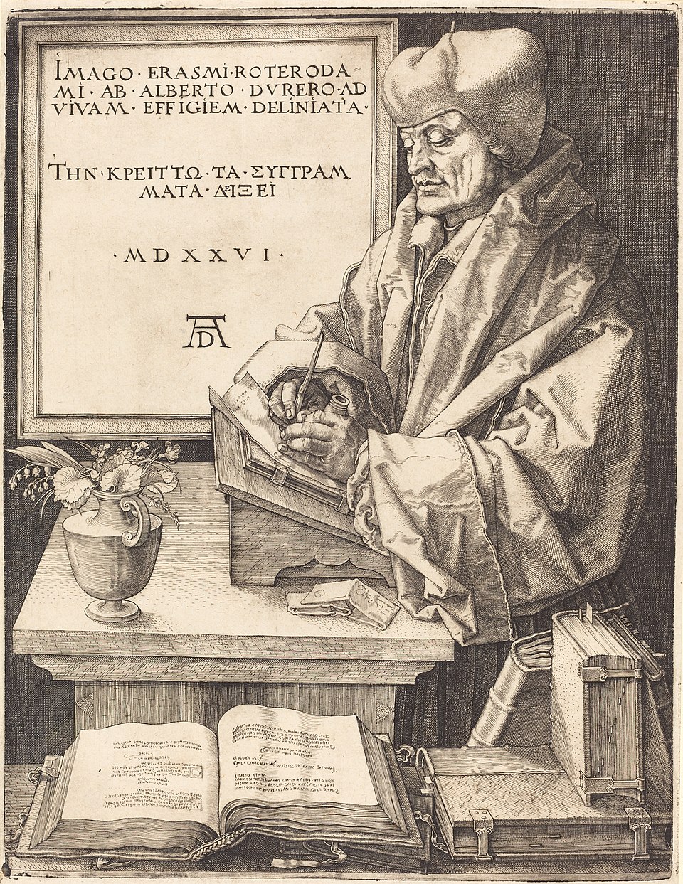Érasme à sa table, gravure d'Albrecht Dürer, 1526