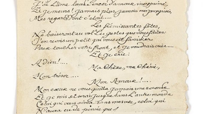 « Lettre à Roxane » manuscrite, accessoire du film Cyrano de Bergerac de Jean-Paul Rappeneau (1990), vendue chez Artcurial le 1er décembre 2022