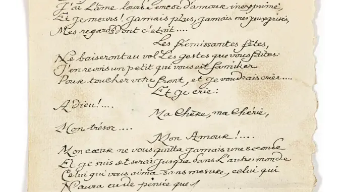 « Lettre à Roxane » manuscrite, accessoire du film Cyrano de Bergerac de Jean-Paul Rappeneau (1990), vendue chez Artcurial le 1er décembre 2022