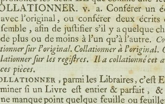 Définition ancienne de Collationner : examiner si un livre est entier et parfait