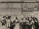 Détail de la gravure d’Abraham Bosse : la boutique de libraire de la Galerie du Palais, ses rayons garnis et ses clients.