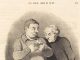 Lithographie de Daumier : deux bibliophiles penchés ensemble sur un petit volume ancien