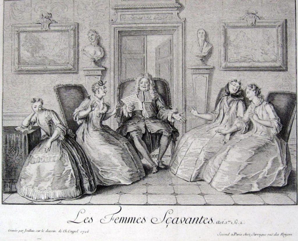 Les Femmes savantes de Molière, gravure de François Joullain d'après Charles-Antoine Coypel, 1726