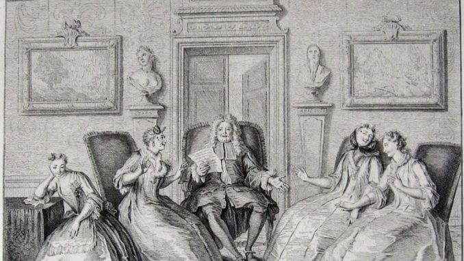 Les Femmes savantes de Molière, gravure de François Joullain d'après Charles-Antoine Coypel, 1726