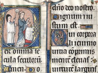 Initiale historiée du Missel de Beauvais : un prêtre à l'autel, fin du 13e siècle