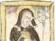 Sainte Wiborade tenant le livre et la hallebarde, miniature de Saint-Gall vers 1430