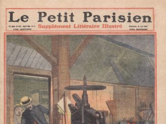 Couverture en couleurs du Petit Parisien de 1910 montrant un atelier de reliure