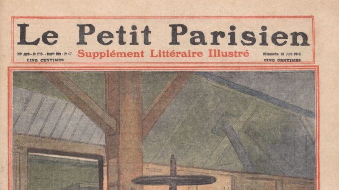 Couverture en couleurs du Petit Parisien de 1910 montrant un atelier de reliure