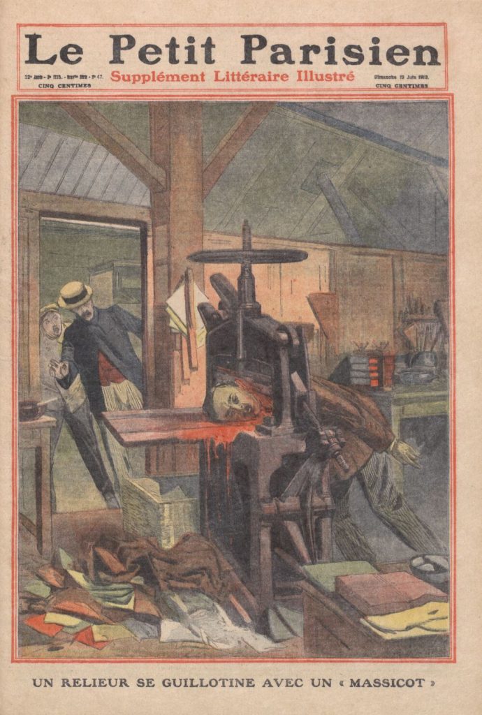 Couverture en couleurs du Petit Parisien de 1910 montrant un atelier de reliure